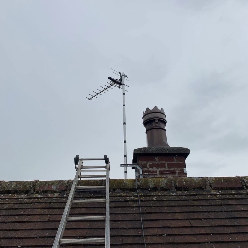 TV aerial fitted to a chimney by L Wilson Digital & Security