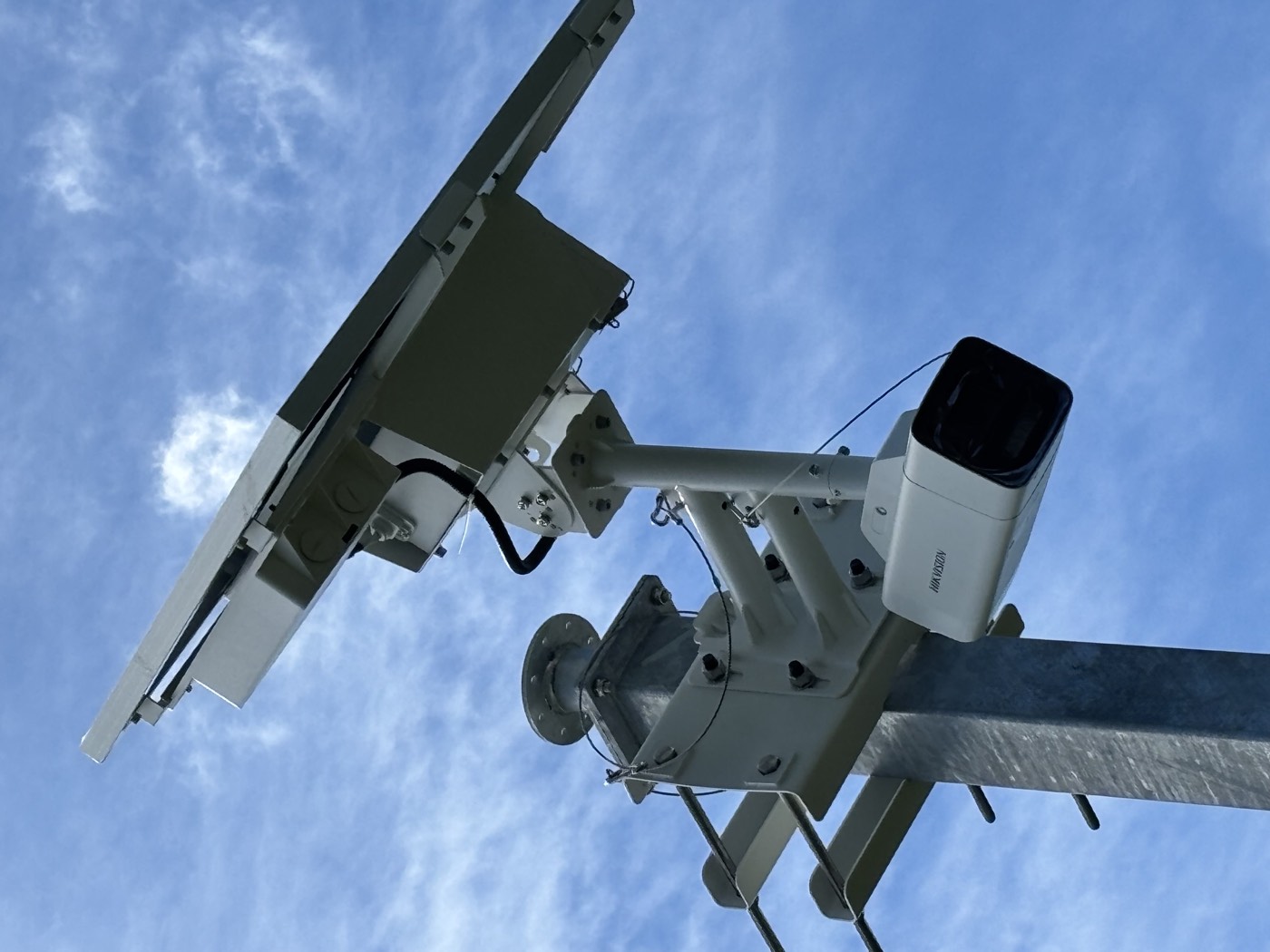 Solar-powered CCTV tower installed at a commercial site